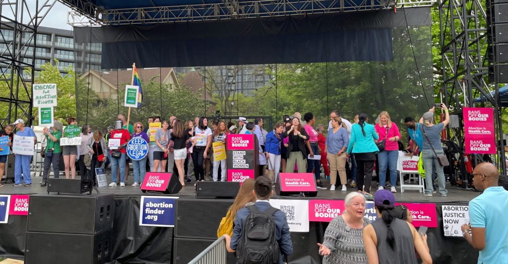 Photo of public officials and organizational leaders who came out to speak to thousands of people supporting reproductive rights for women.